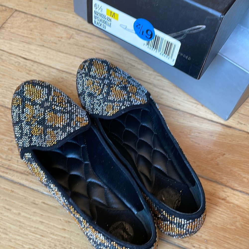 Brian Atwood loafers, gold&silver studs
